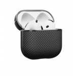Θήκη Pitaka Aramid Fiber Magnetic 1500D (Plain) για Apple AirPods 4 - ΜΑΥΡΟ/ΓΚΡΙ grained - APM2404 
